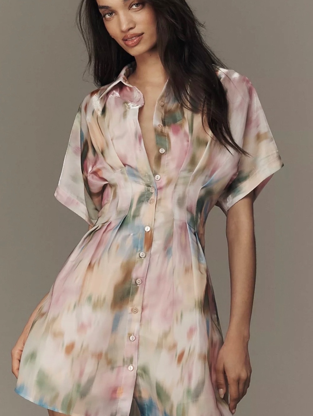 Exquise Multicolor Watercolor Print Tobie Shirt Dress Size XXS